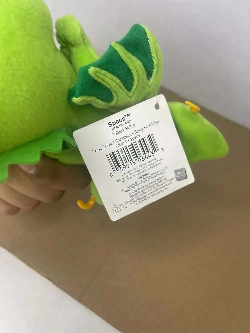 NWT Vintage 1999 Russ Berrie Pocket Dragons Specs Green Dragon Plush Glasses